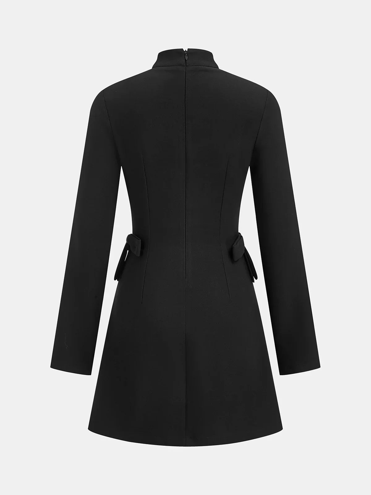 Mandarin Collar Bow Detail Mini Dress