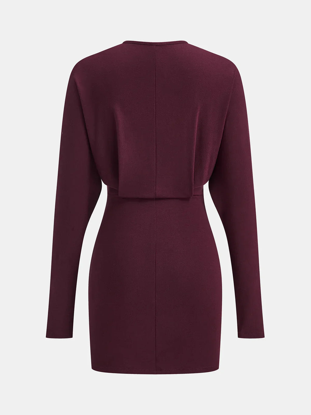 Deep V-Neck Ruched Long-Sleeve Mini Dress