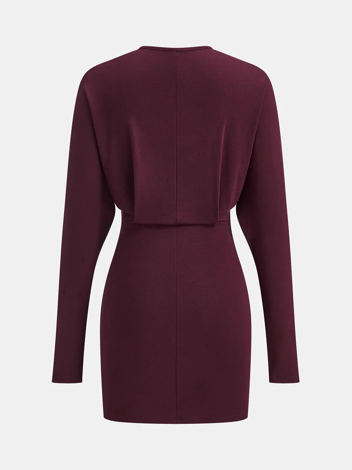 Deep V-Neck Ruched Long-Sleeve Mini Dress