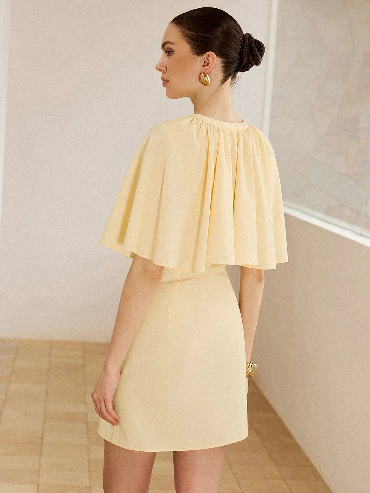 Cape-Sleeve Button-Front Mini Dress