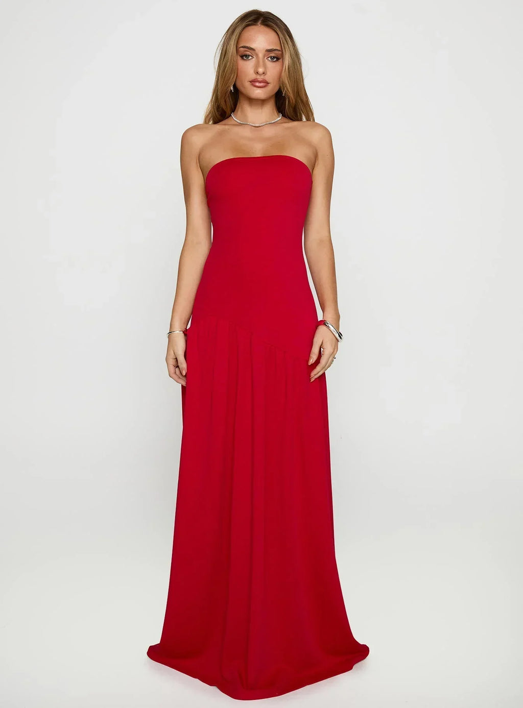 Move Me Strapless Maxi Dress Red