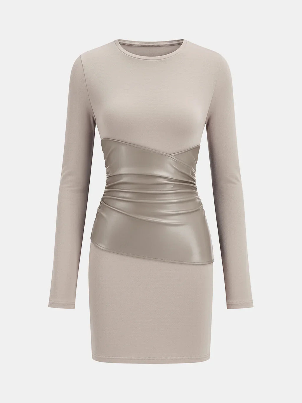 PU Leather Panel Long Sleeve Knit Dress