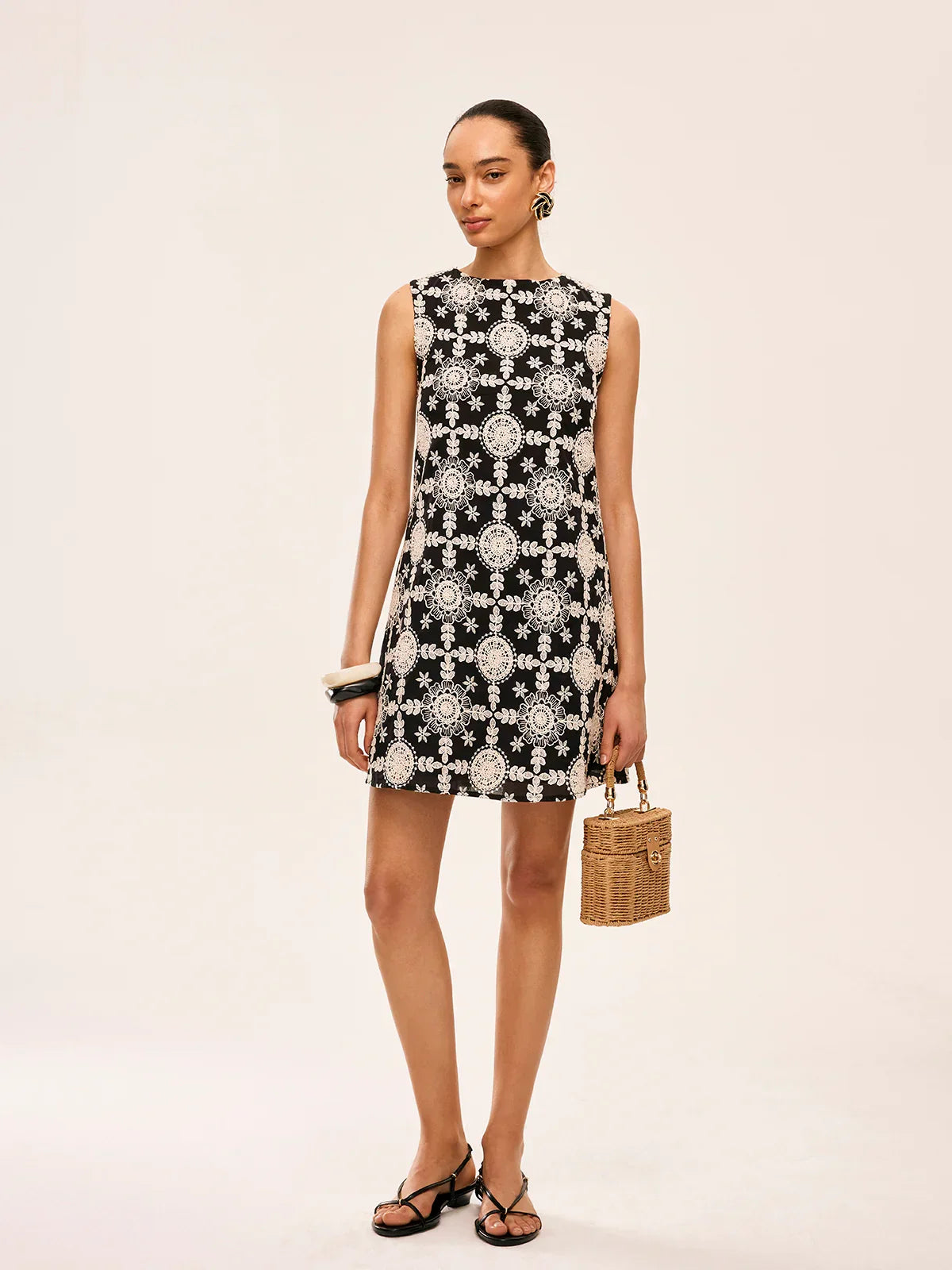 Embroidered Cotton Sleeveless Dress