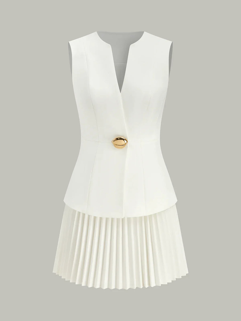 Sleeveless Metal Detail Pleated Mini Dress