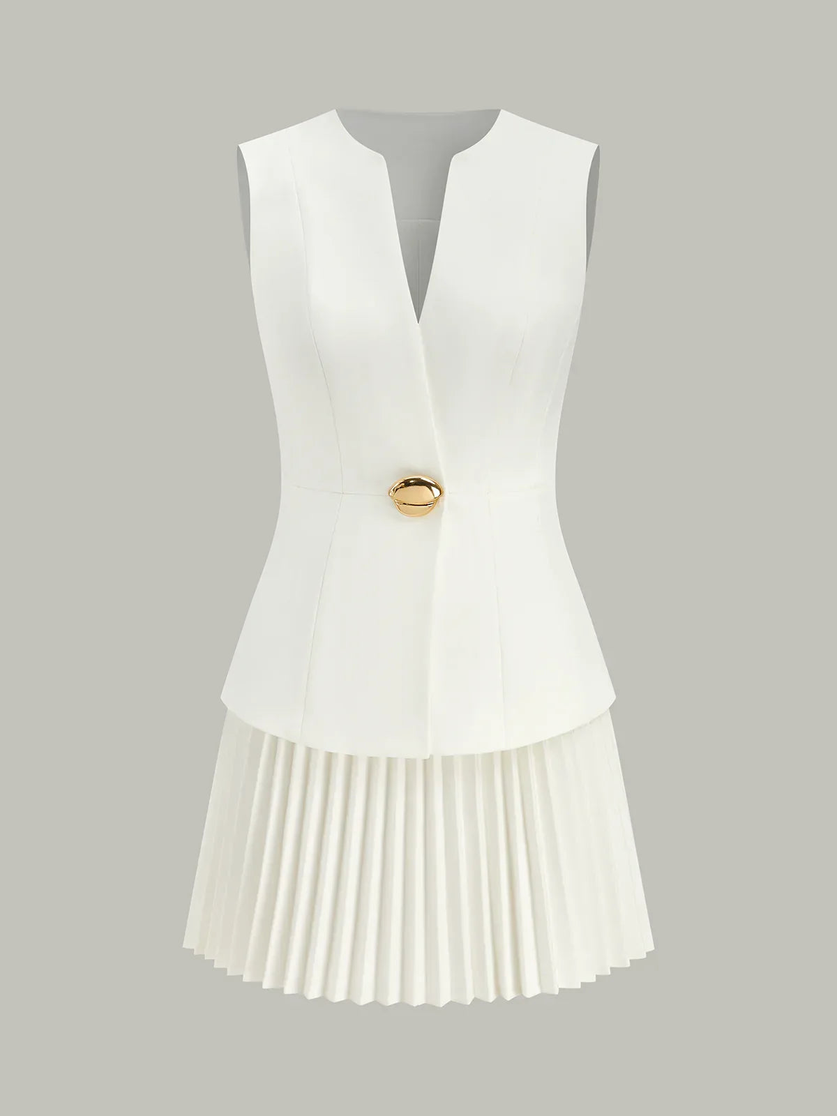 Sleeveless Metal Detail Pleated Mini Dress