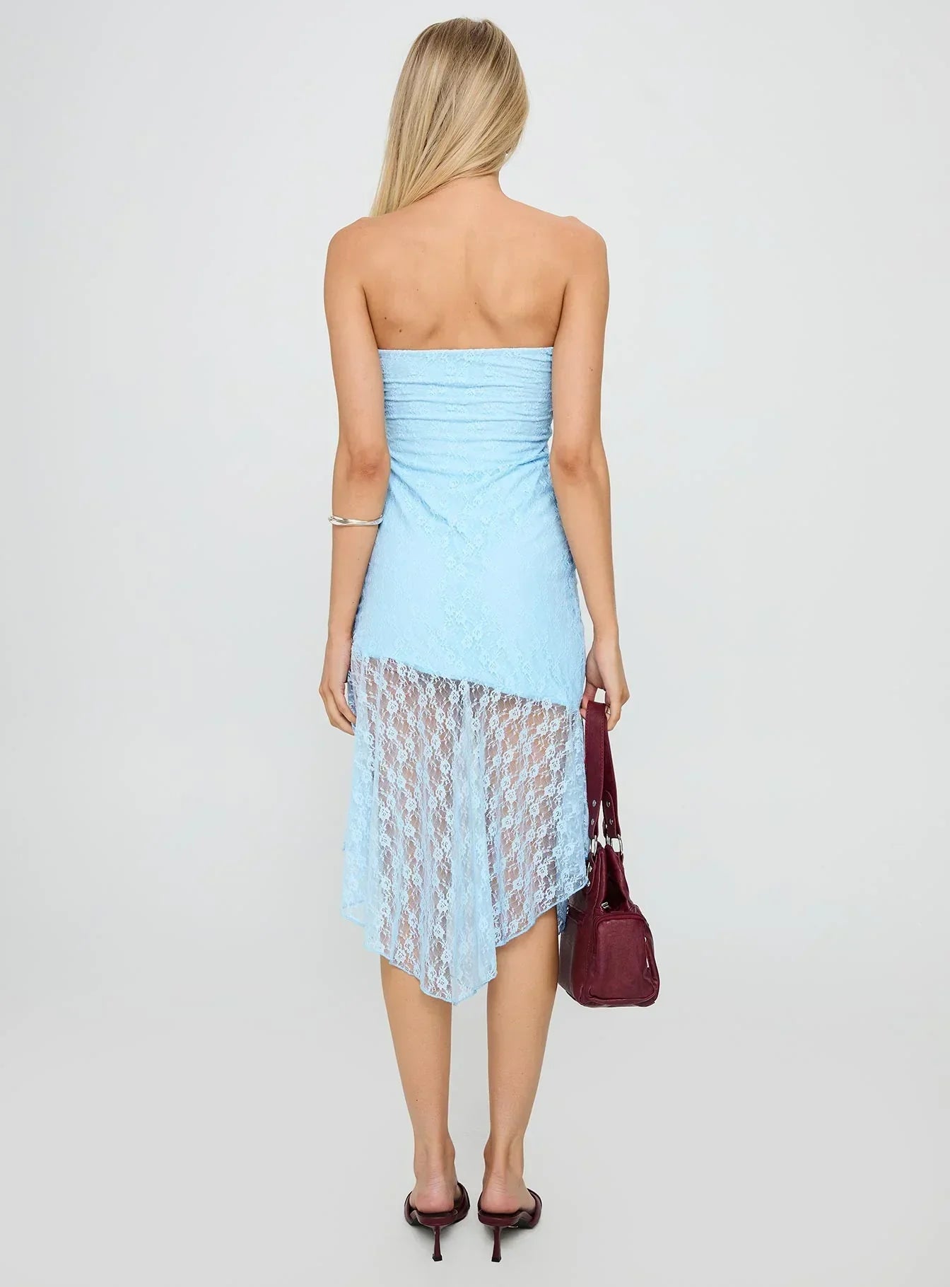 Nonchalant Strapless Lace Midi Dress Blue