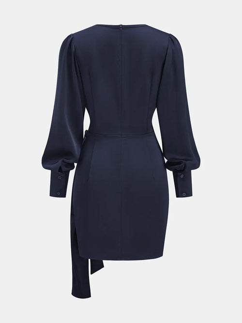 Asymmetric Satin Wrap Mini Dress