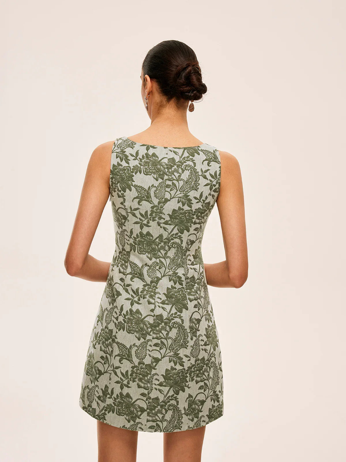 Floral Print Square Neck Dress With Side Slit