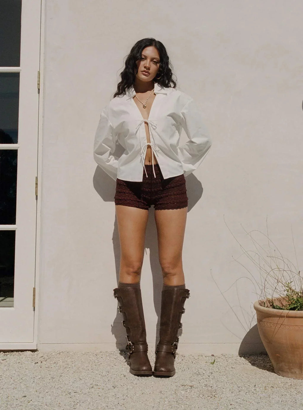 Angelis Lace Shorts Chocolate