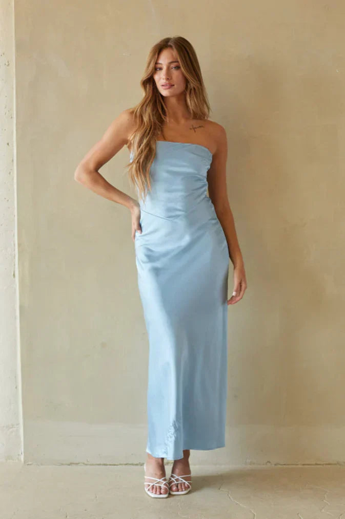 Romina Strapless Satin Maxi Dress