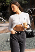 Grey Knit Cardigan Long Sleeve Crew Neck Button Up