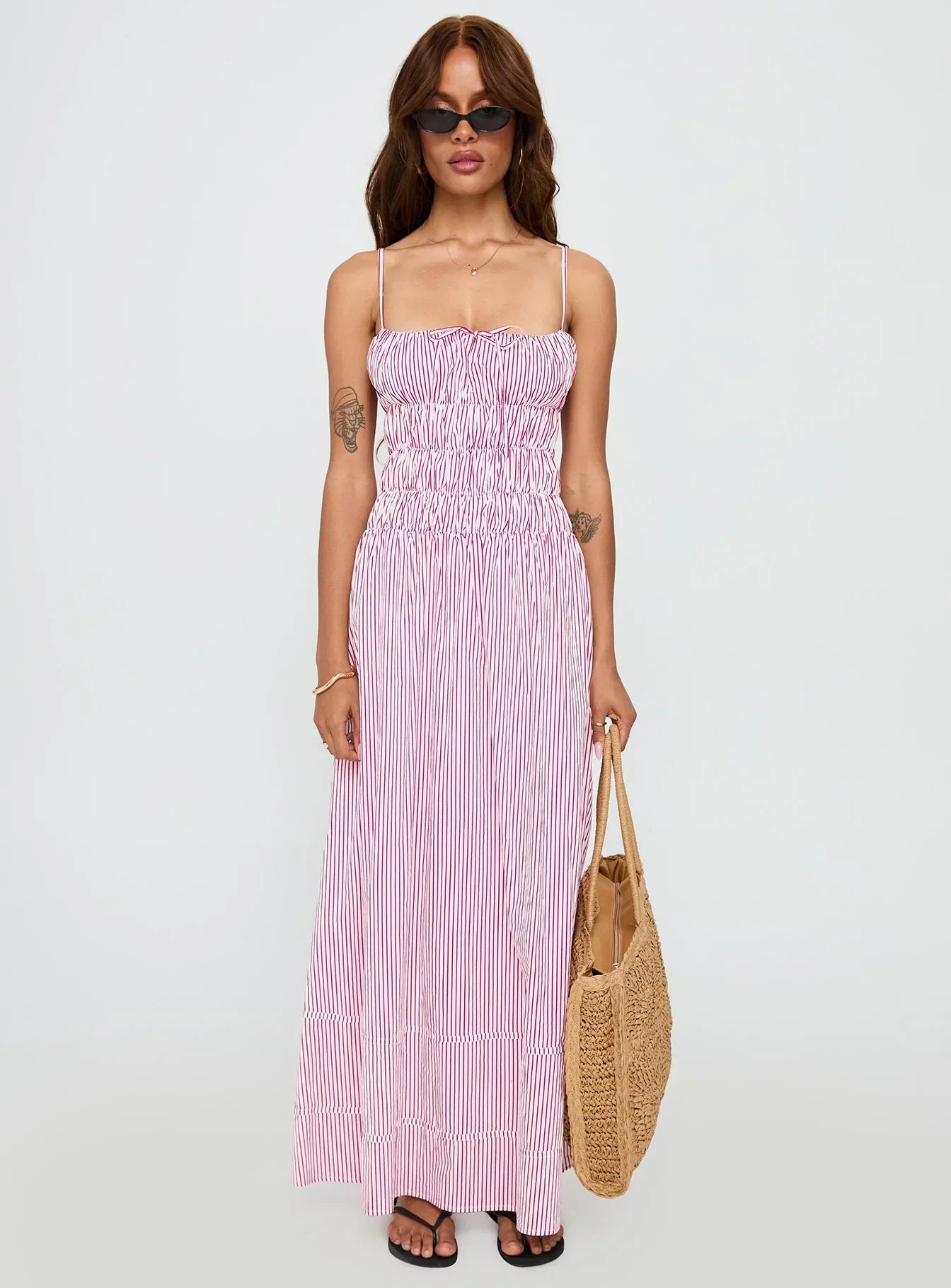 Loralei Shirred Maxi Dress Red Stripe