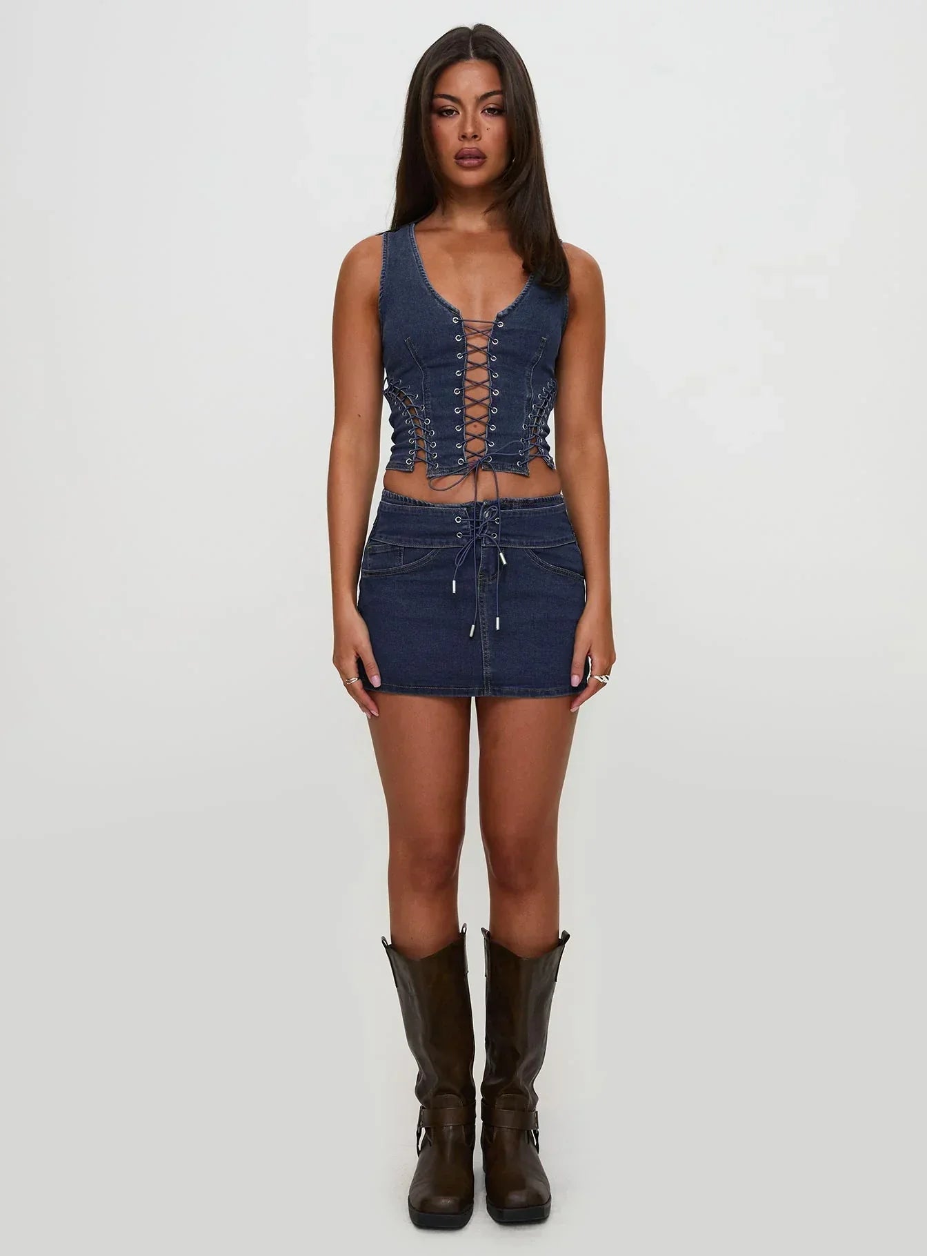 Popular Low Rise Mini Skirt Mid Blue Wash