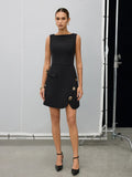 Sleeveless Fitted Asymmetric Metal Detail Mini Dress