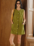 Suede Effect Metal Button Mini Dress