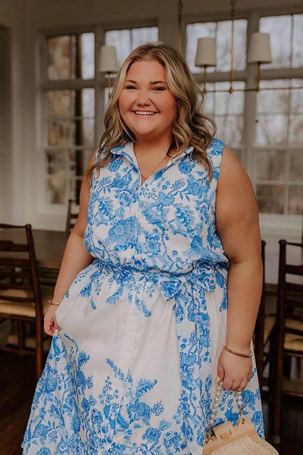Tea Garden Stroll Floral Midi Dress Curves