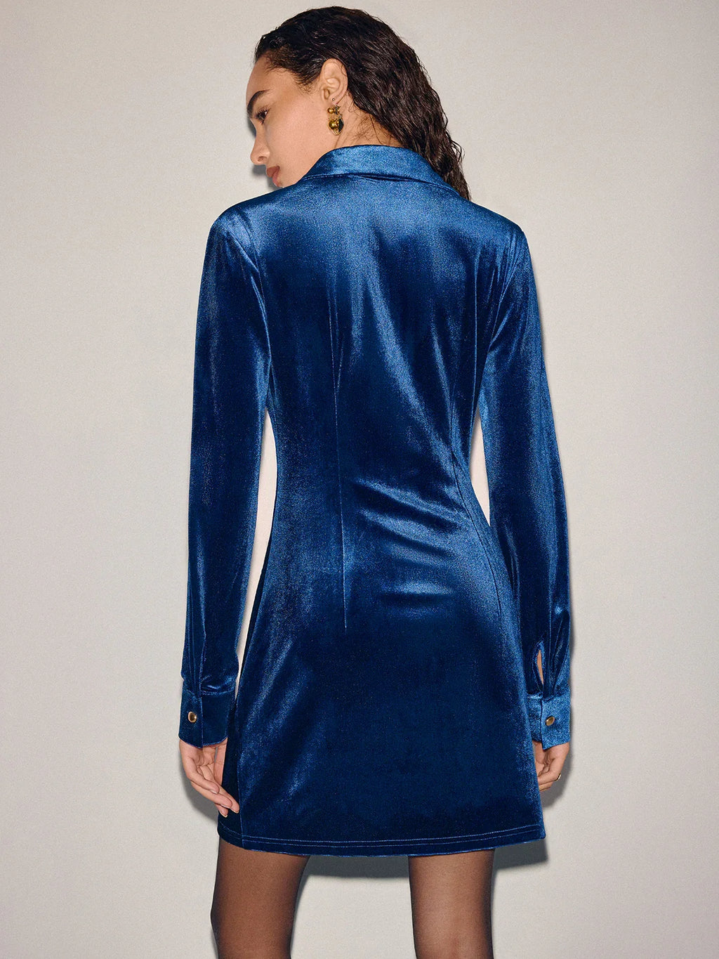 Ruched Velvet Shirt Dress