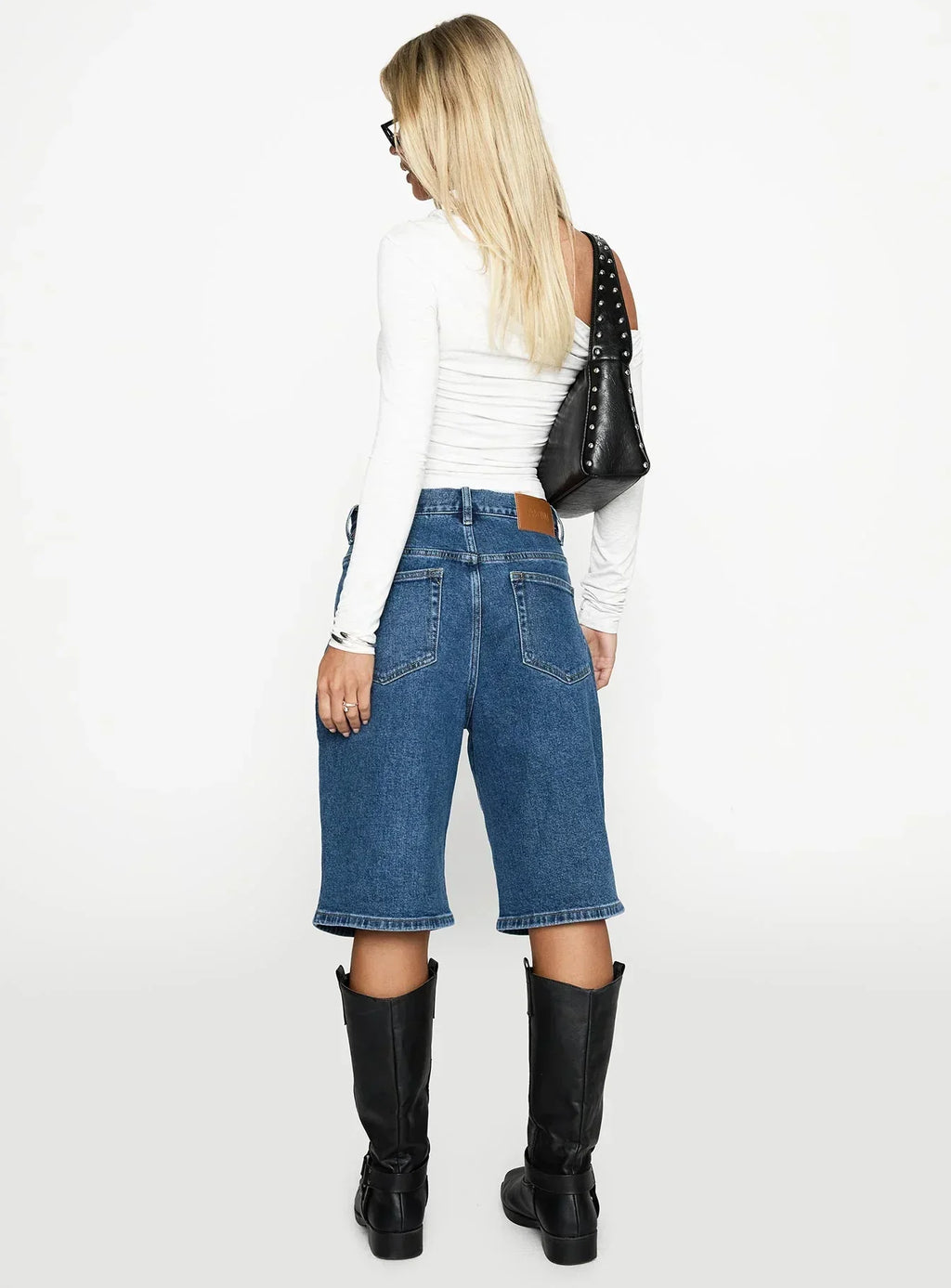 Retro Dream Mid Rise Longline Denim Shorts Mid Wash