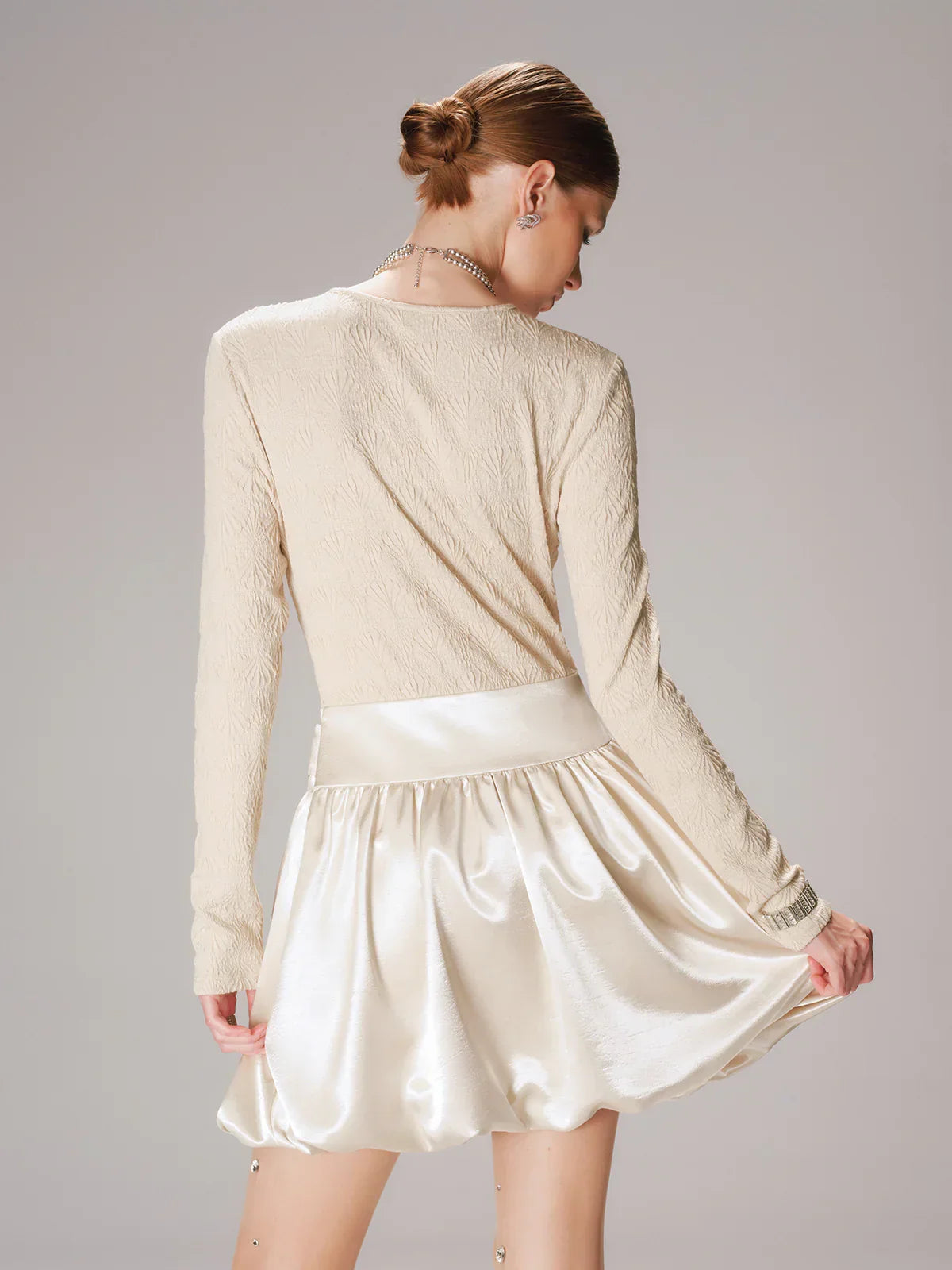 Satin Effect Panel Textured Mini Dress