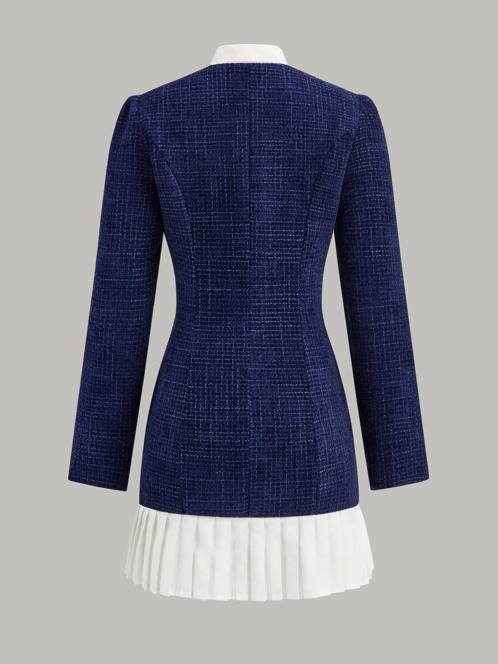 Pleated Hem Bow Neckline Tweed Mini Dress