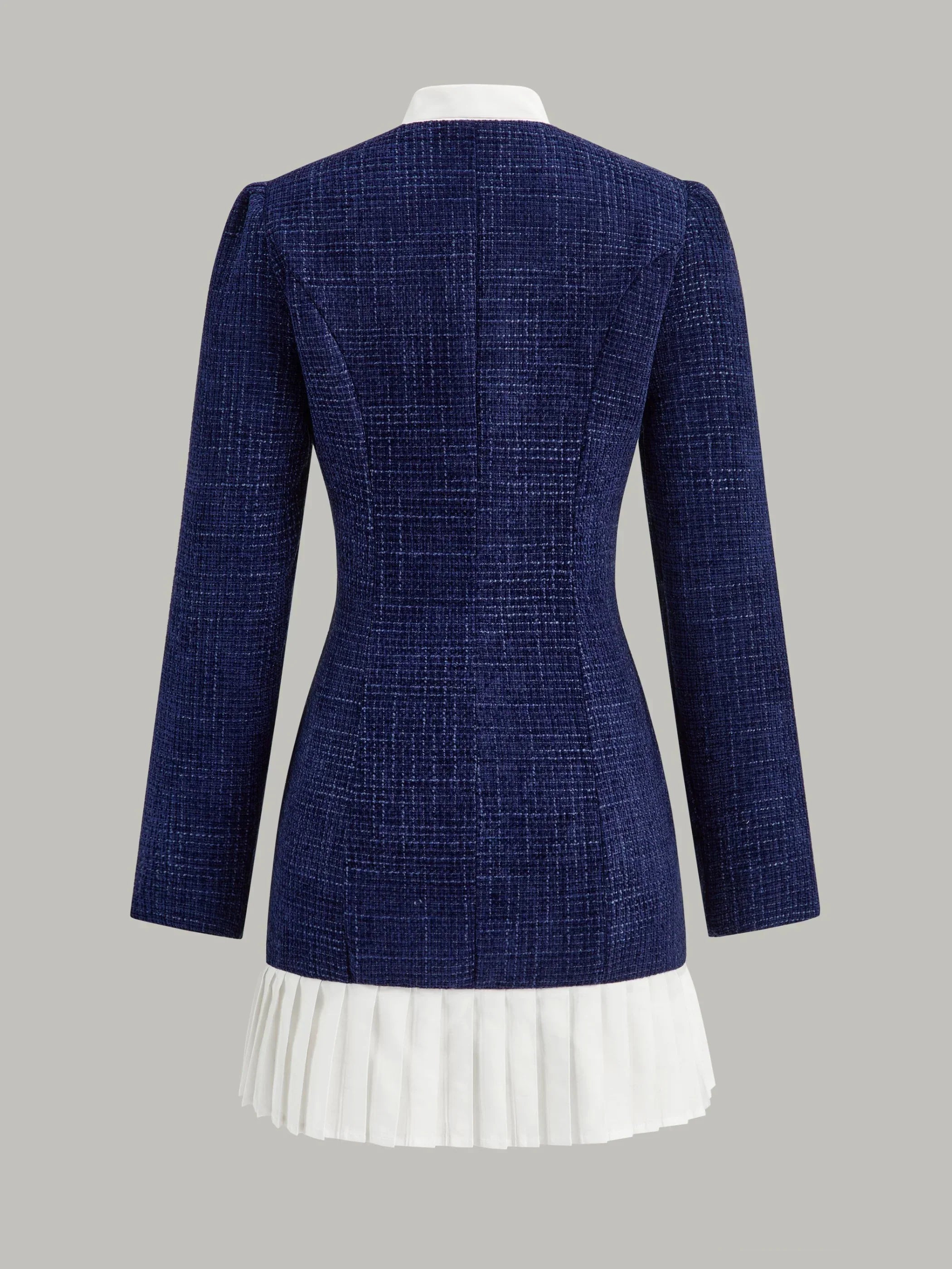 Pleated Hem Bow Neckline Tweed Mini Dress