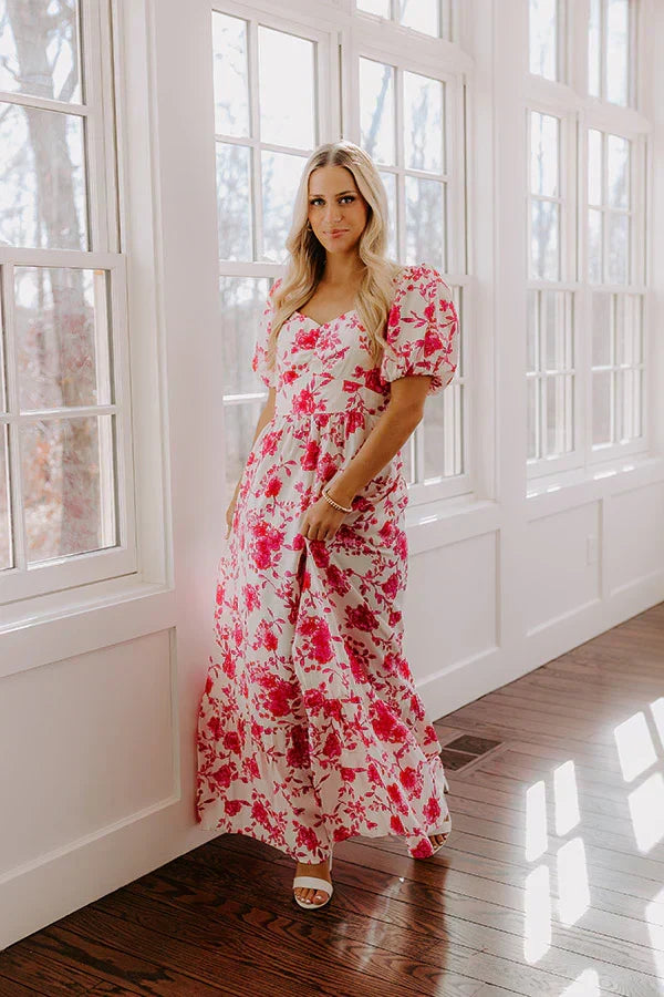 Sweet Surprise Floral Maxi Dress in Hot Pink