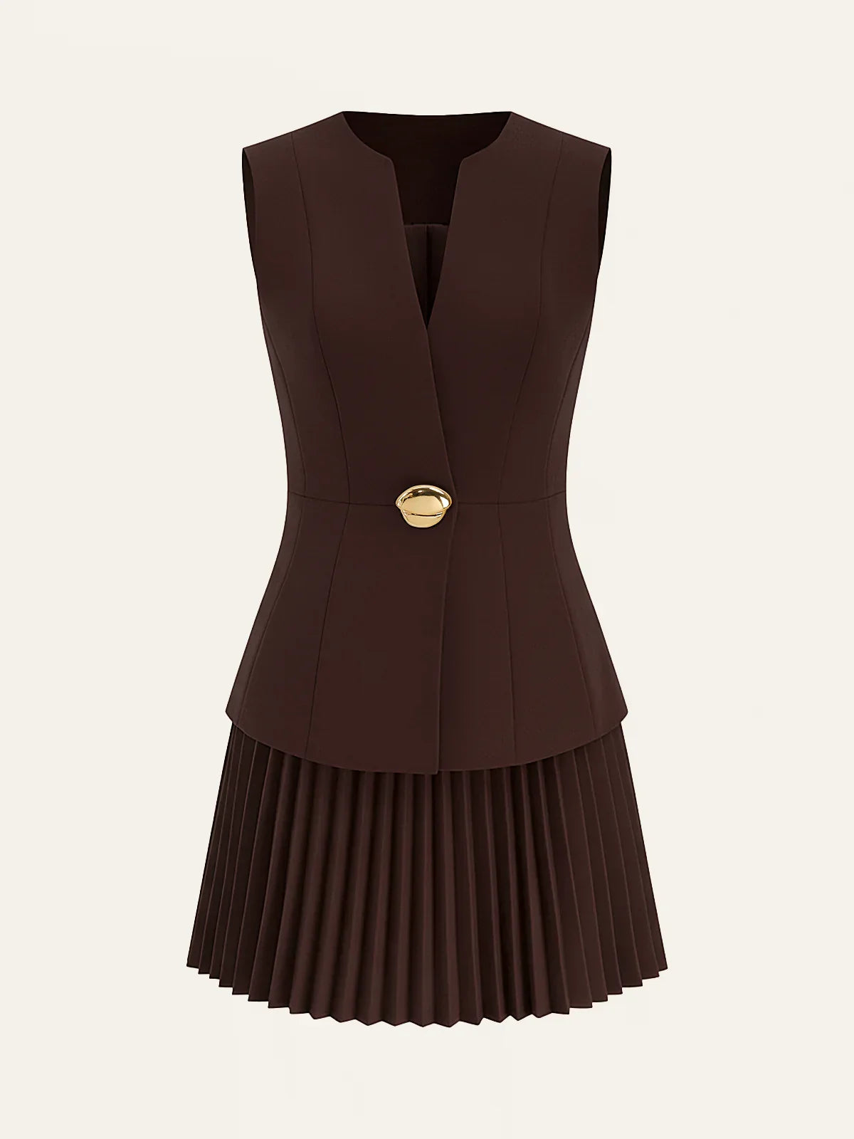 Sleeveless Metal Detail Pleated Mini Dress