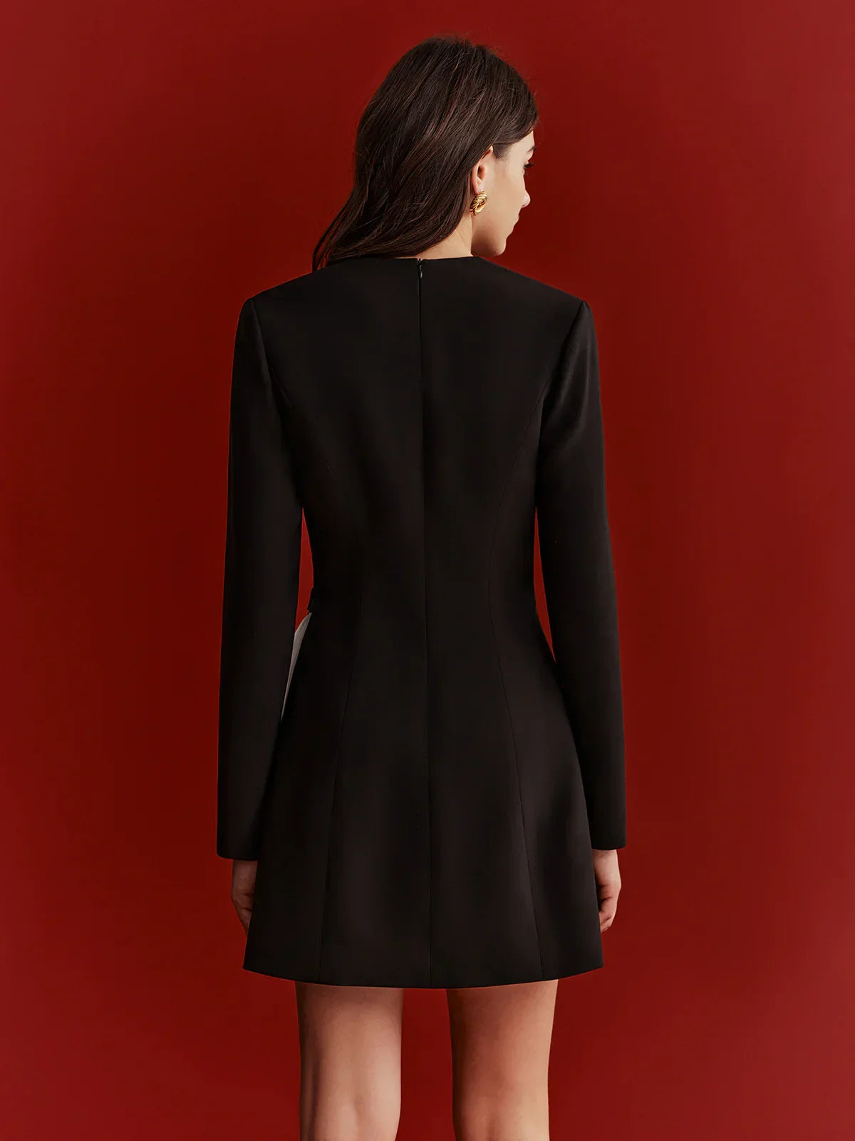 Metal Detail Asymmetric Pleated Panel Mini Dress