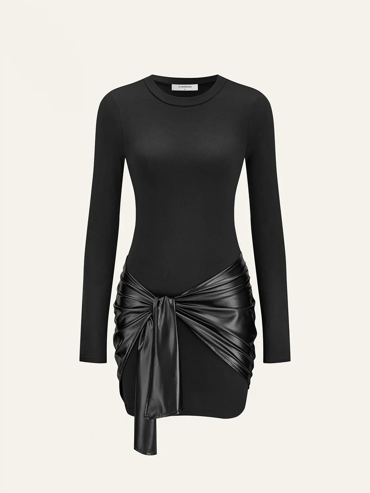 Faux Leather Paneled Knit Long Sleeve Mini Dress