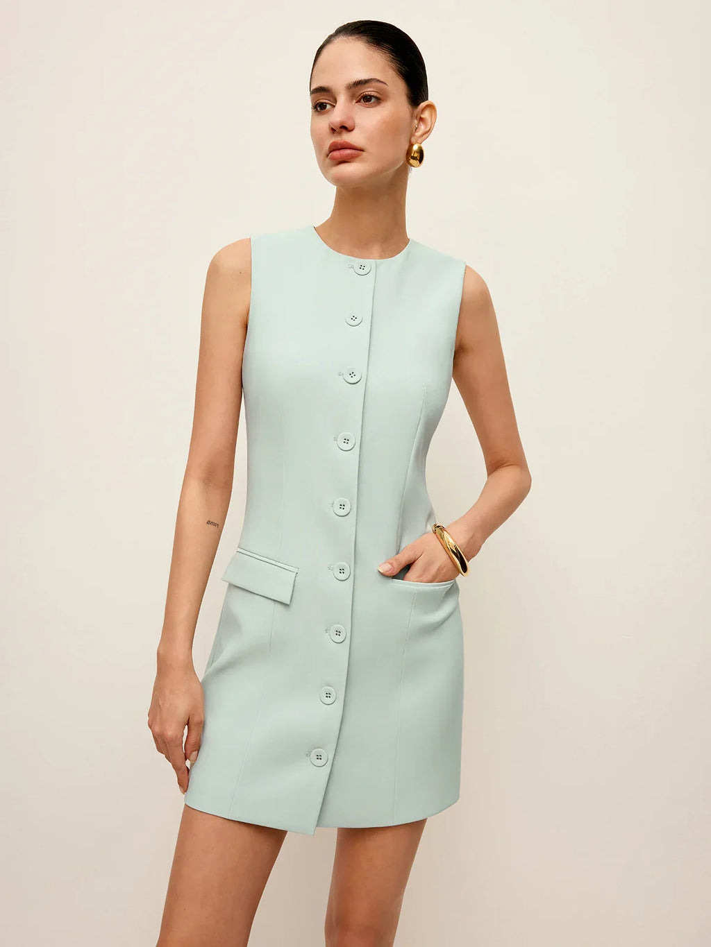 Button Front Dress With Pockets