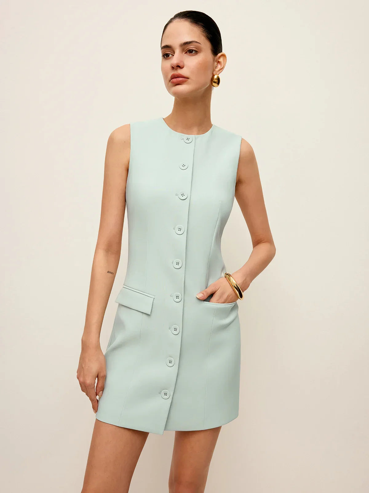 Button Front Dress With Pockets