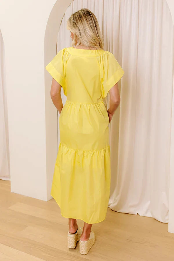 Subtle Charm Button Down Midi Dress in Yellow