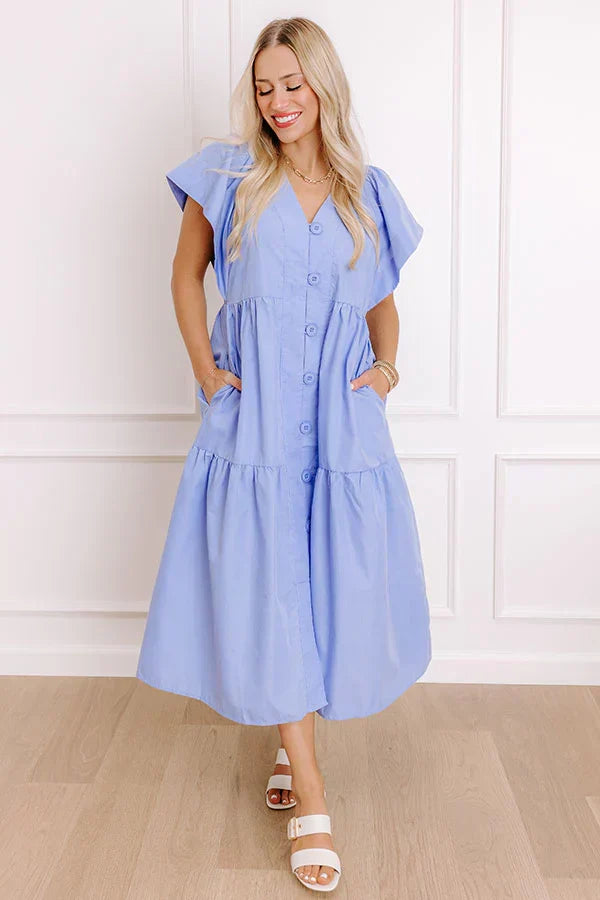 Subtle Charm Button Down Midi Dress in Light Periwinkle
