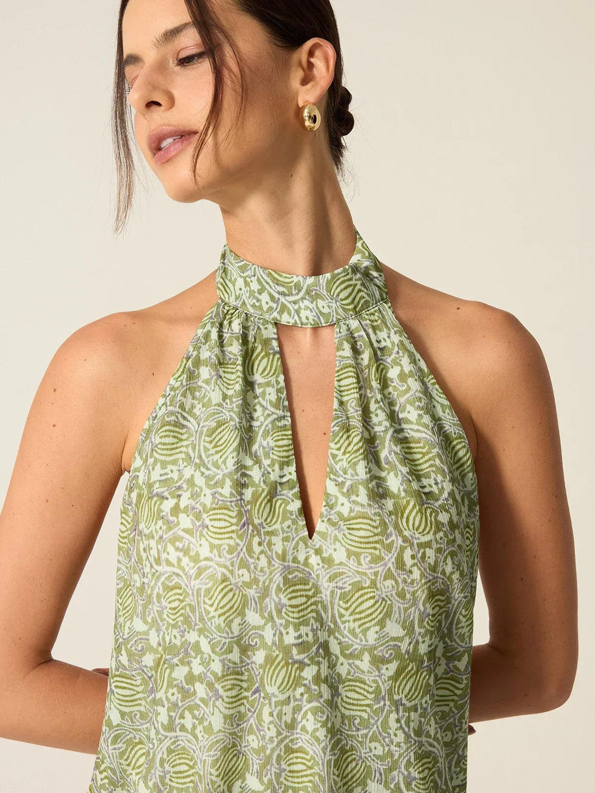 Halter Neck Cut-Out Printed Mini Dress