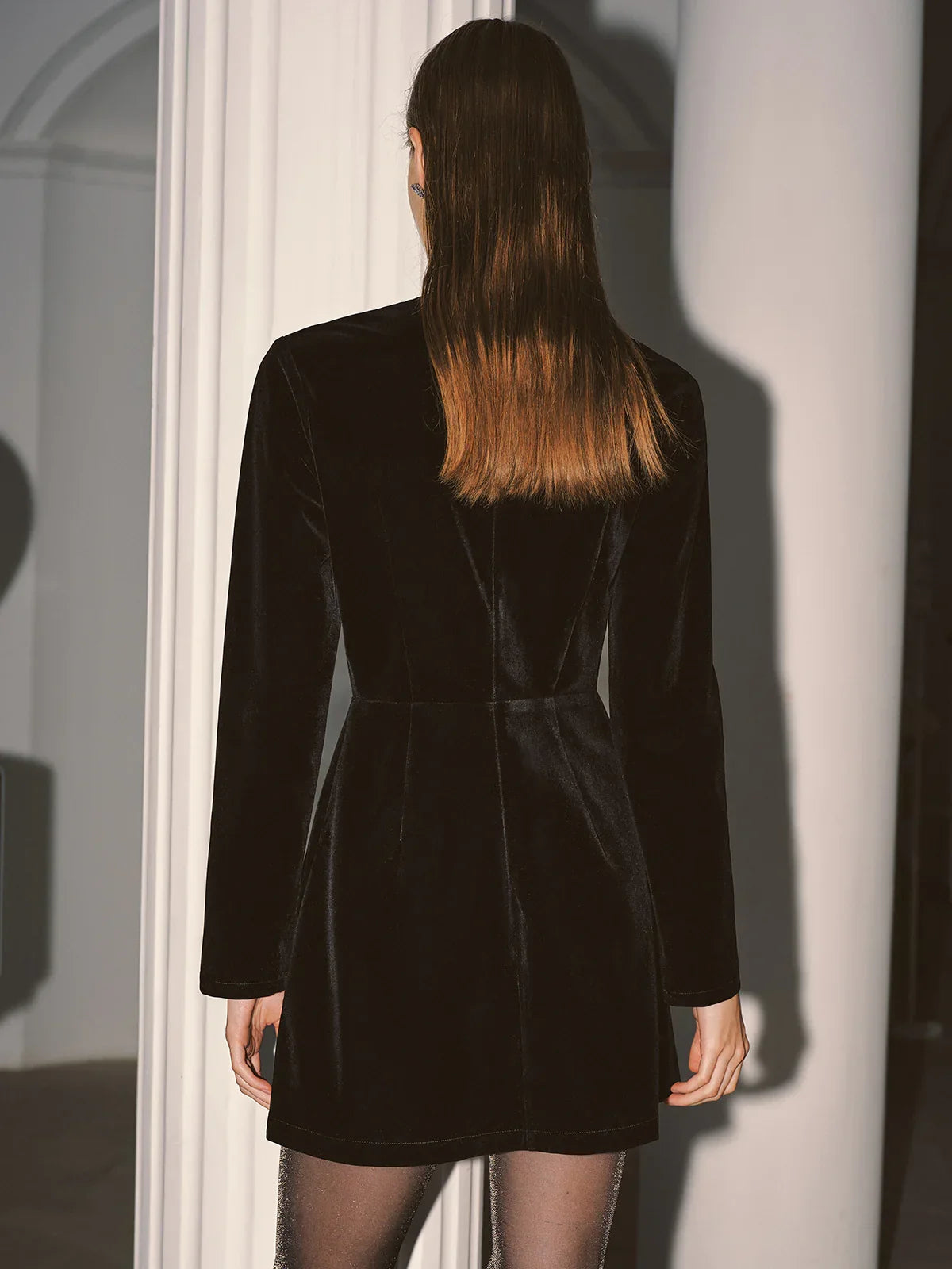 Crystal Bow Detail Velvet Mini Dress