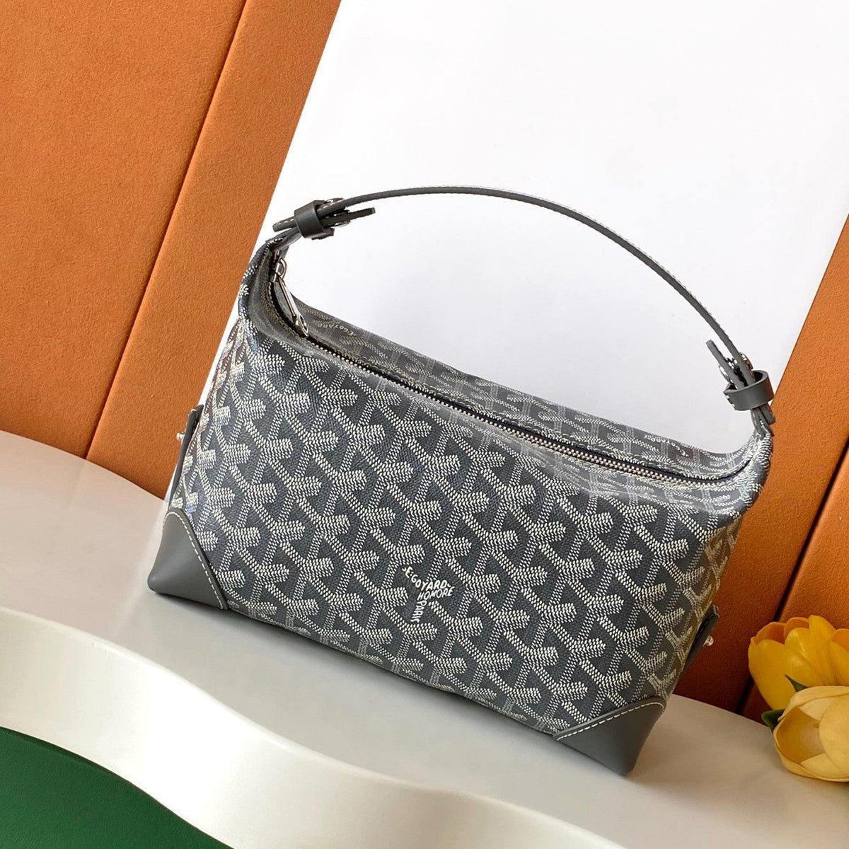 GOYARD Men's and Women's Solid Color Printed Zipper Leather Handbag Storage Bag Bags #77775