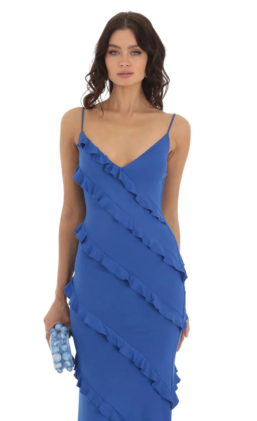 Ruffle Maxi Dress in Pink