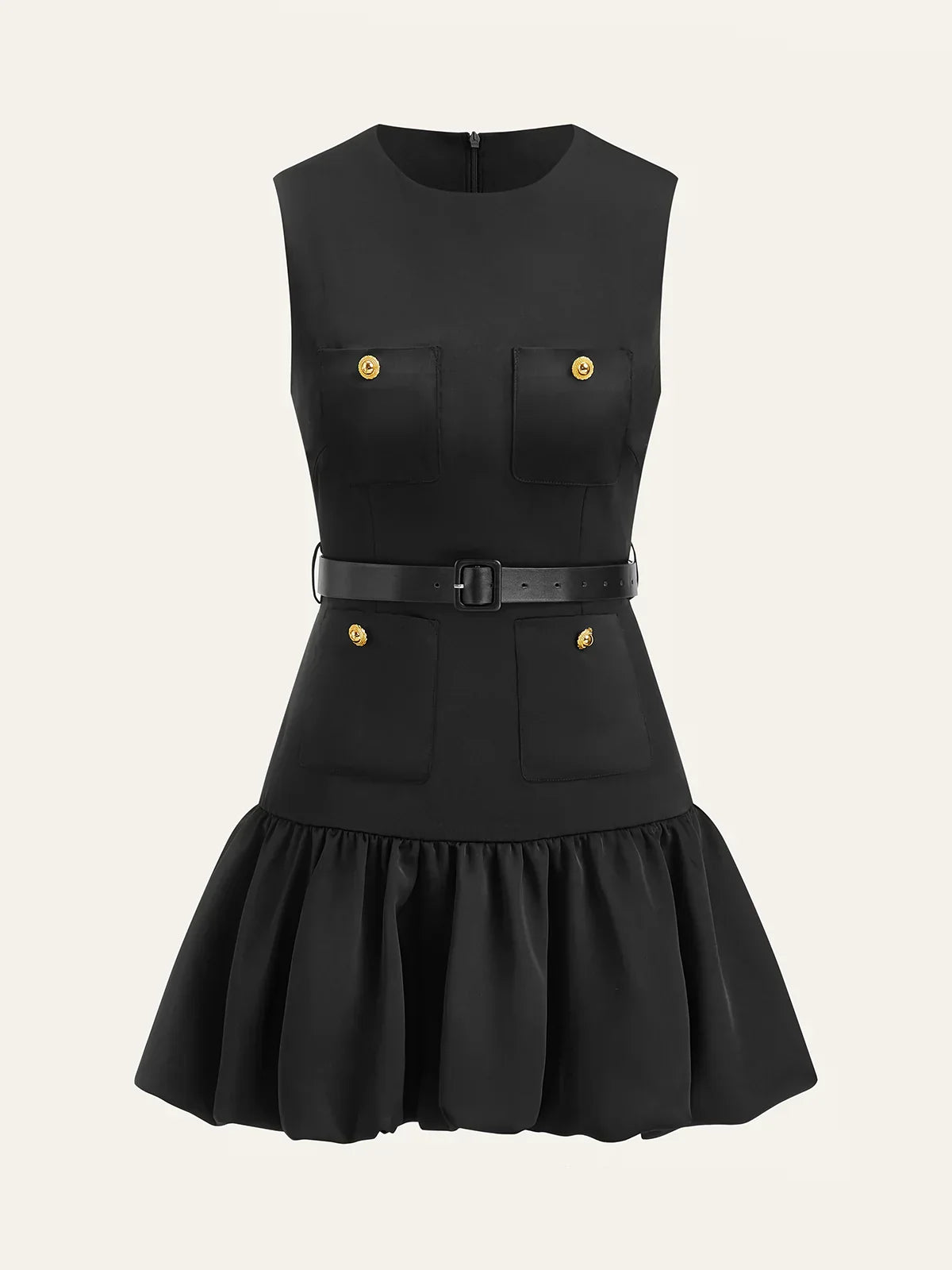 Ruffled Hem Metal Button Mini Dress Without Belt