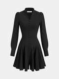 Button-Front Puff-Sleeve Mini Dress