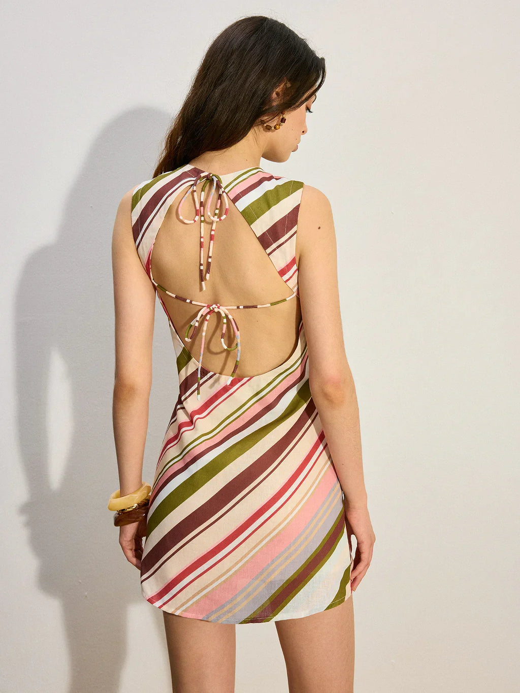 Striped Backless Tie-Back Dress