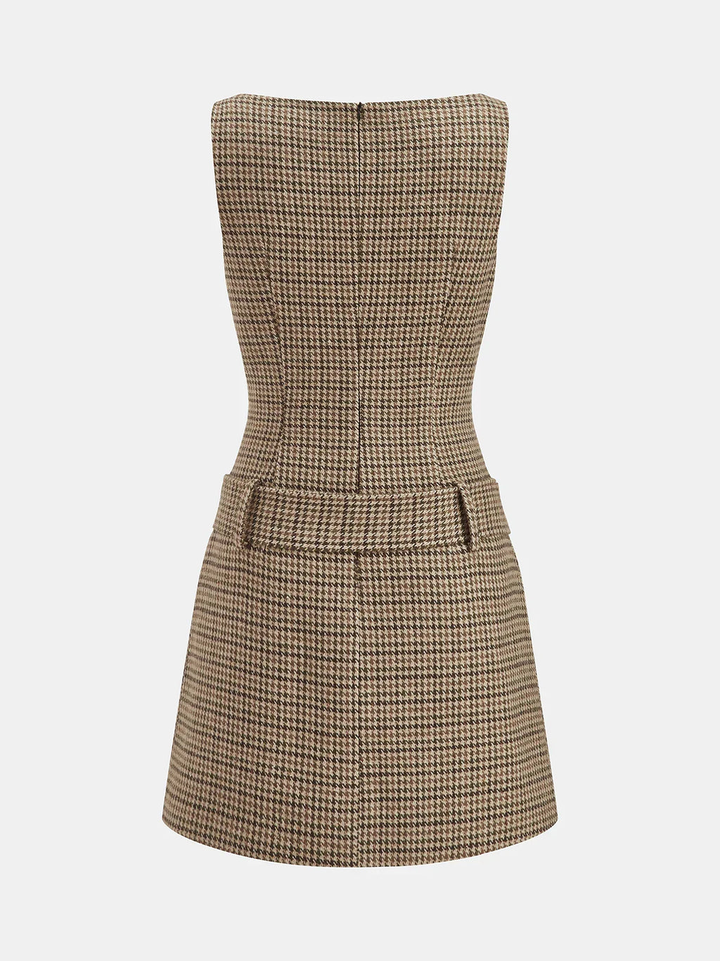 Sleeveless Belted Houndstooth Sheath Mini Dress