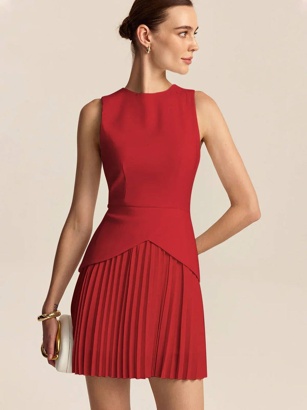 Pleated Hem Mini Dress
