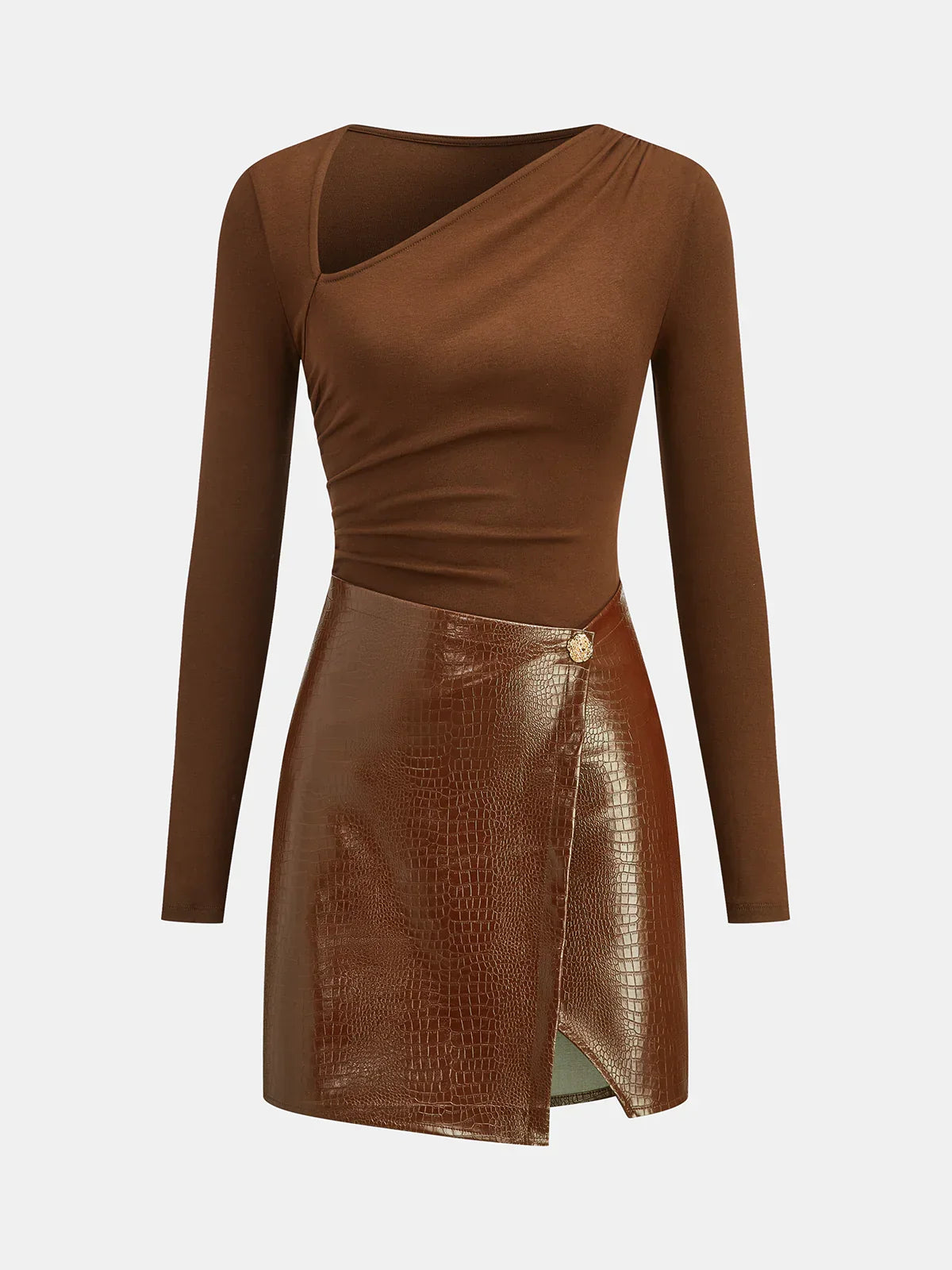 Faux Leather Paneled Knit Mini Dress
