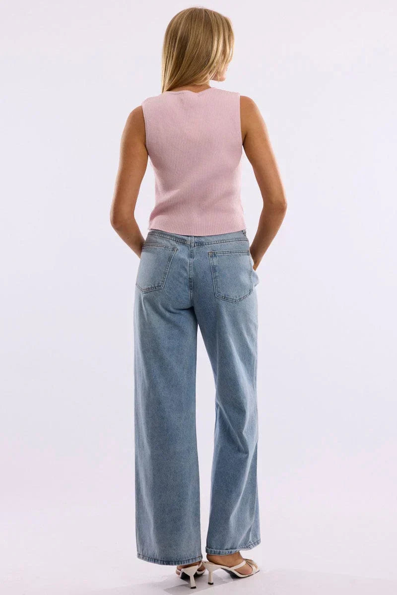 Denim Wide Leg Jeans Mid Rise