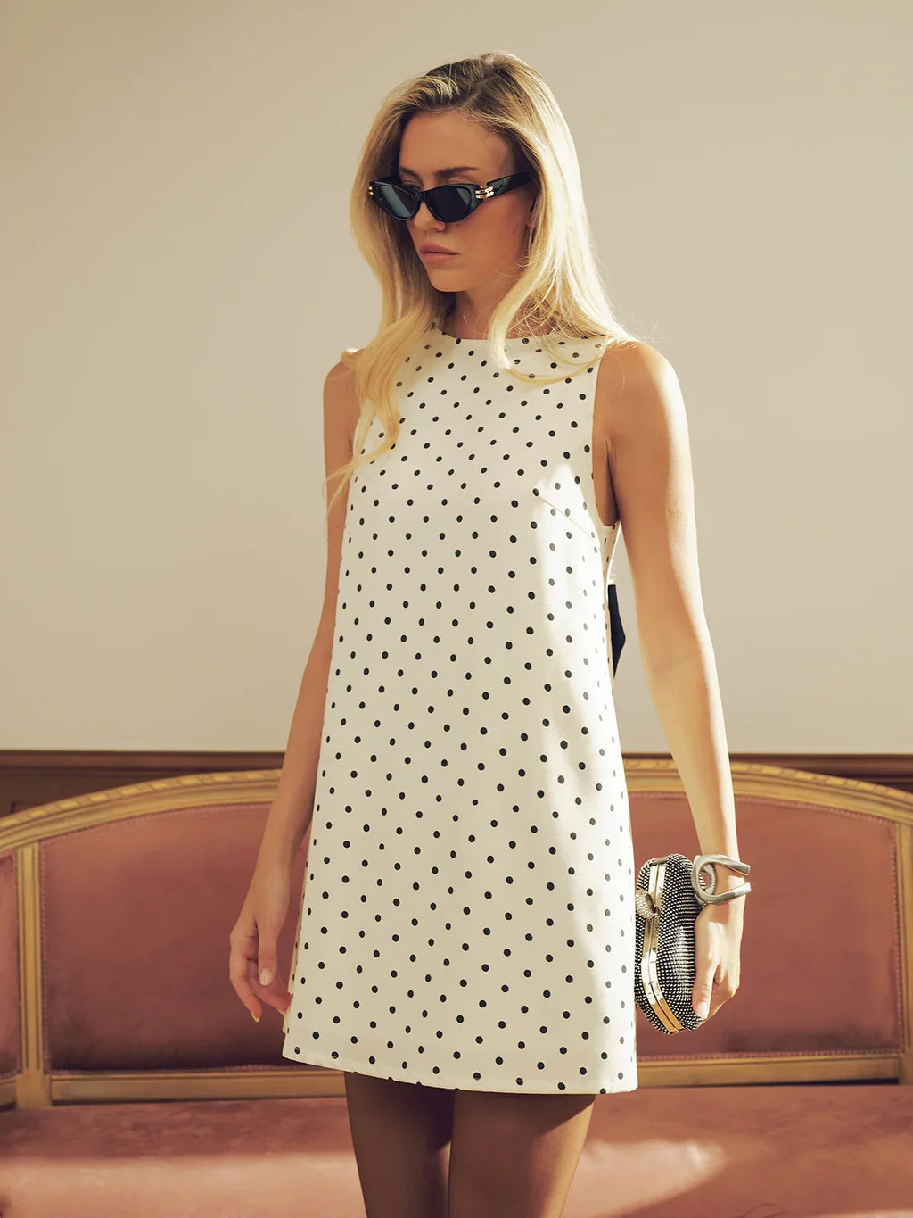 Polka Dot Mini Dress with Back Bow Detail