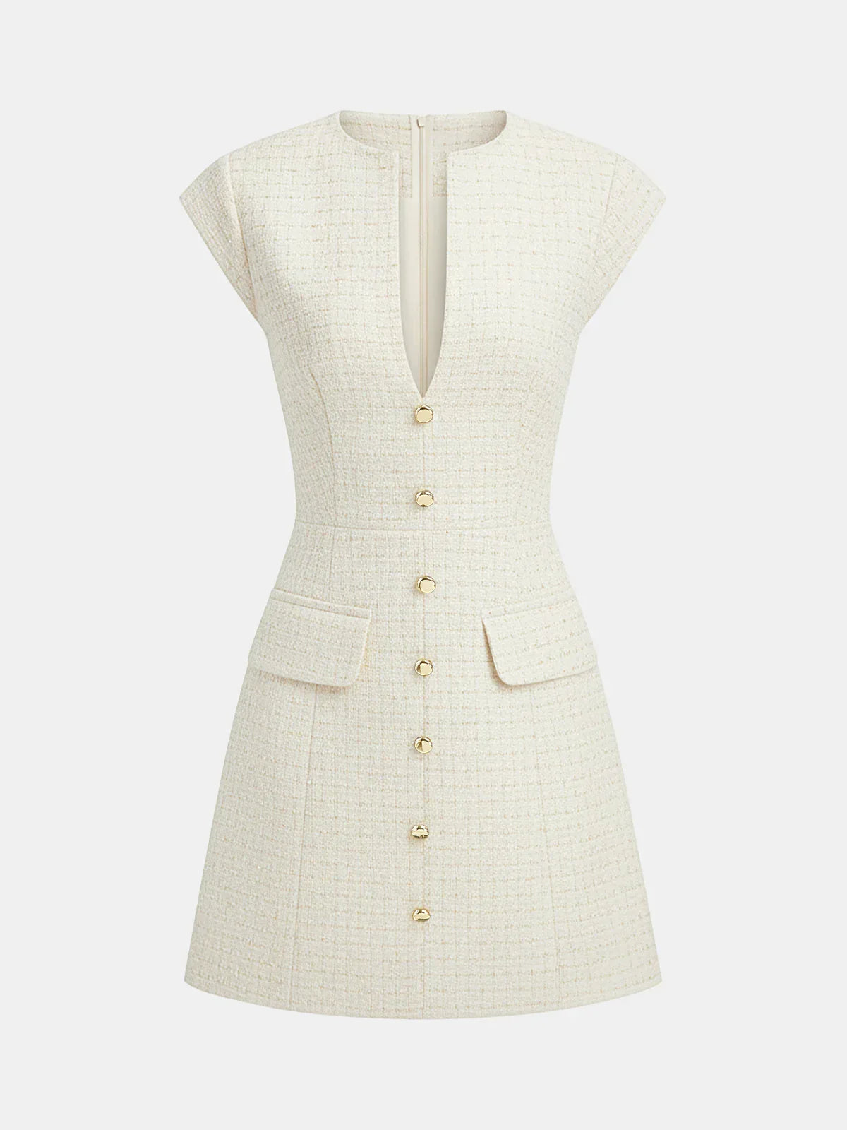 Metal Button Tweed Sleeveless Mini Dress