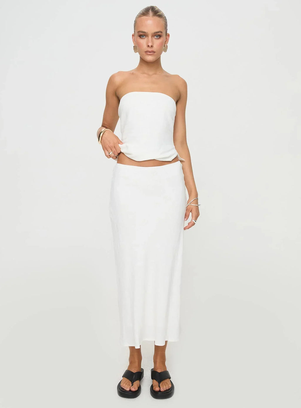 Ermias Linen Blend Midi Skirt White
