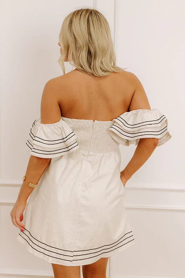 Plaza Nights Linen-Blend Mini Dress in Cream