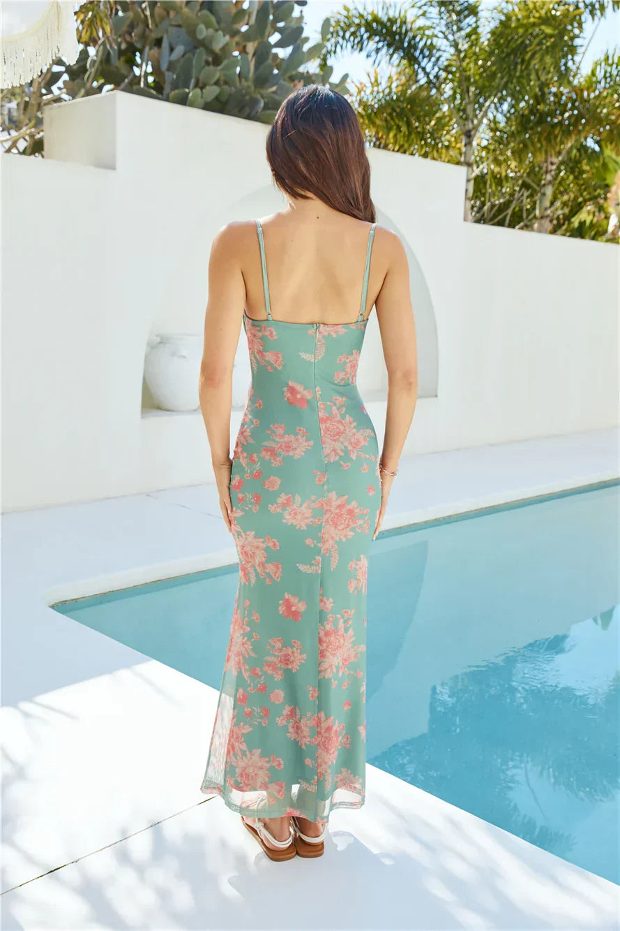 Summer Romance Mesh Maxi Dress Green