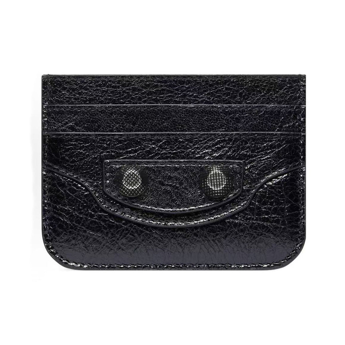 Balenciaga Le Cagole Distressed Silver Metal Accessory Logo Wallet Fine Grain Leather Card Holder Card Case Women's Black Bag Bags 764332210KR1000 Ngvp #1995